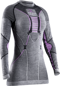 Thermounterwäsche X-BIONIC Apani 4.0 Merino Shirt Round Neck LG SL Women Black/Grey/Magnolia - 2022/23