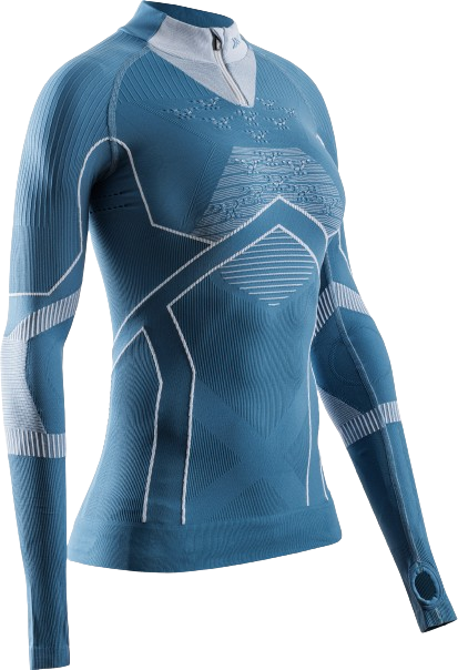 Thermounterwäsche X-bionic Energy Accumulator Light Shirt LS 1/2 Zip WMN Mineral Blue/Arctic White - 2024/25