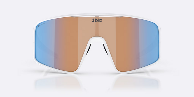Sunglasses BLIZ P001 Frame Matte White with N_O_N Coral/Orange Mirror Blue Lenses