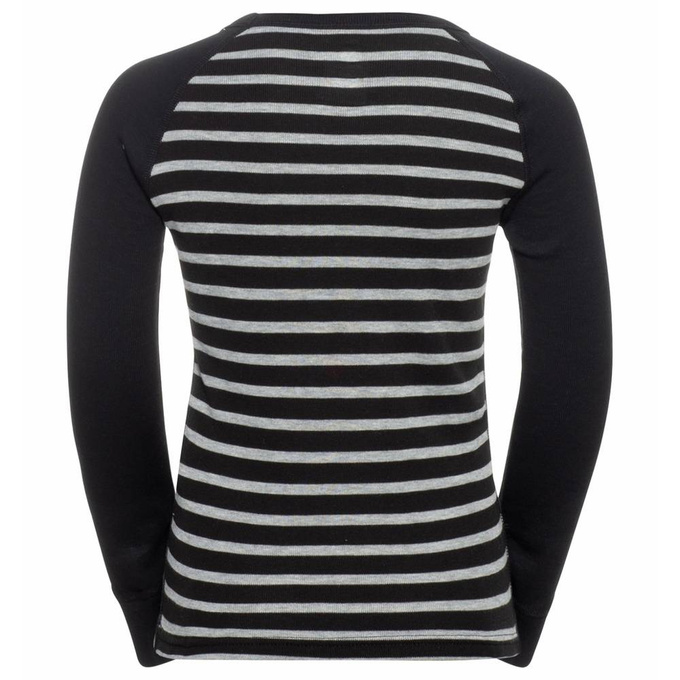 Unterwäsche Shirt ODLO Active Warm Eco Kids Stripes BL Top Crew Neck LS Black/Grey Melange - 2022/23